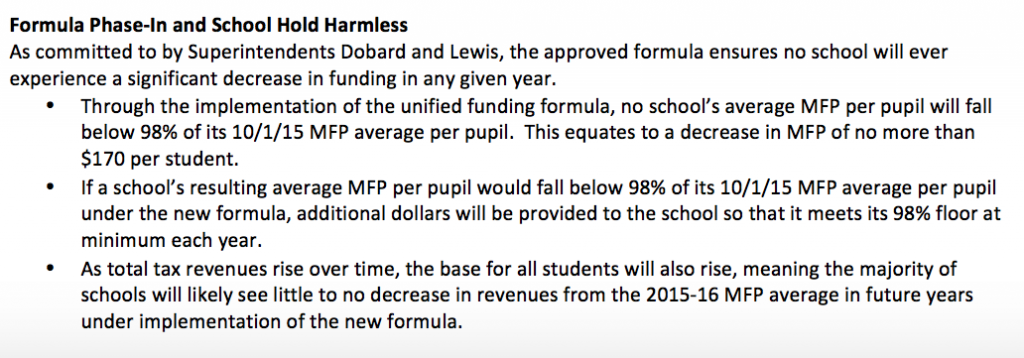 The "hold harmless" provision from the new funding plan.