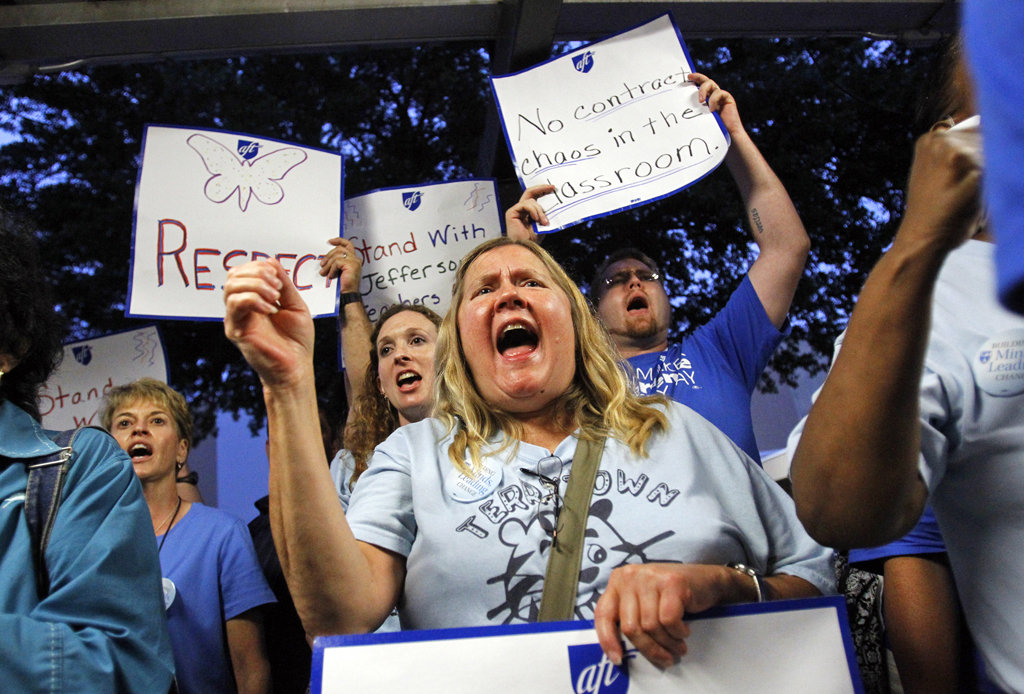 Teachers union supporters threatened and intimidated Jefferson Parish School Board members in 2012.