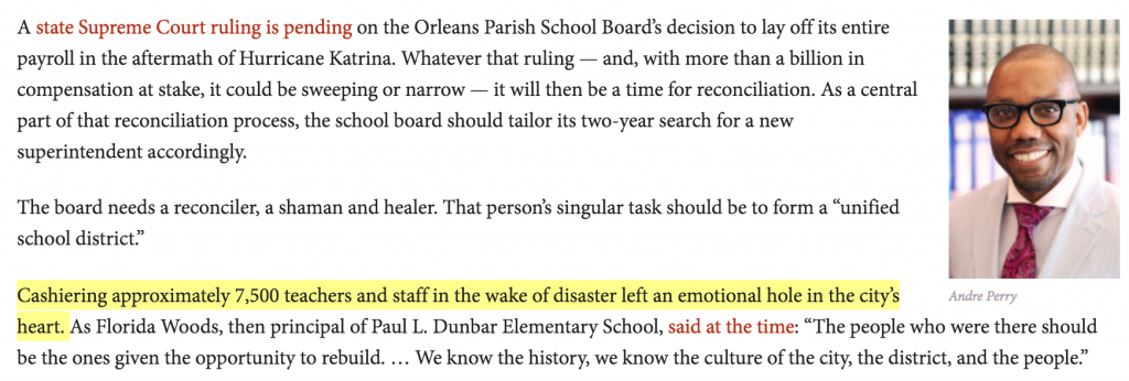 From "School board should look for opportunity in upcoming court ruling on post-Katrina teacher layoffs" - The Lens: October 8, 2014
