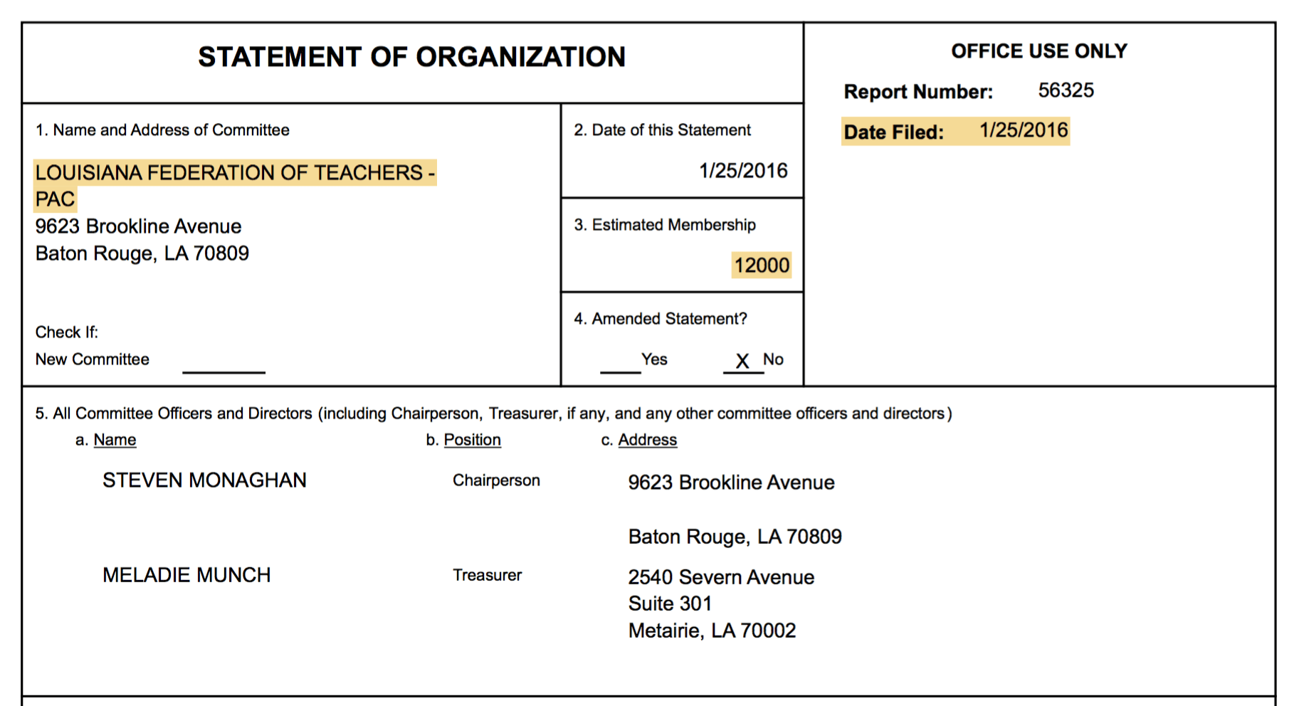 In February, LFT told the Louisiana Board of Ethics they only had 12,000 members.